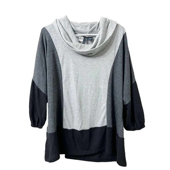 Saint Tropez West Womens Gray Sweater 1X Colorblock Cowl Neck Long Sleeve - Picture 1 of 9